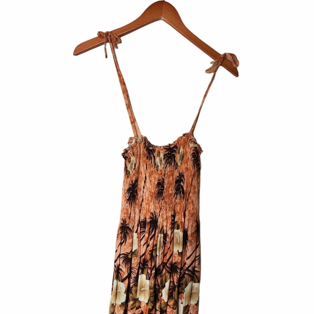 Hibiscus Collection Hawaii Smocked Sundress S Small Floral Print Tie Straps - Picture 6 of 9